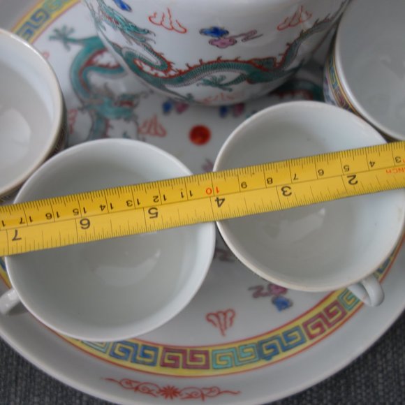 Ceramic Dragon Design Tea Pot (1),  Tea Cups (4) and Tray/Plate (1) - Picture 13 of 16